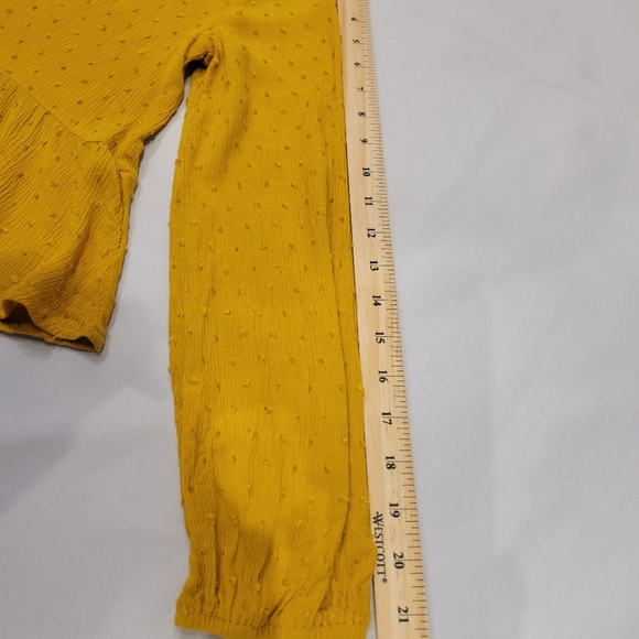 Sadie & Sage Womens Crop Blouse Small Mustard Yellow Swiss Dot Ruffle Hem - Picture 5 of 10